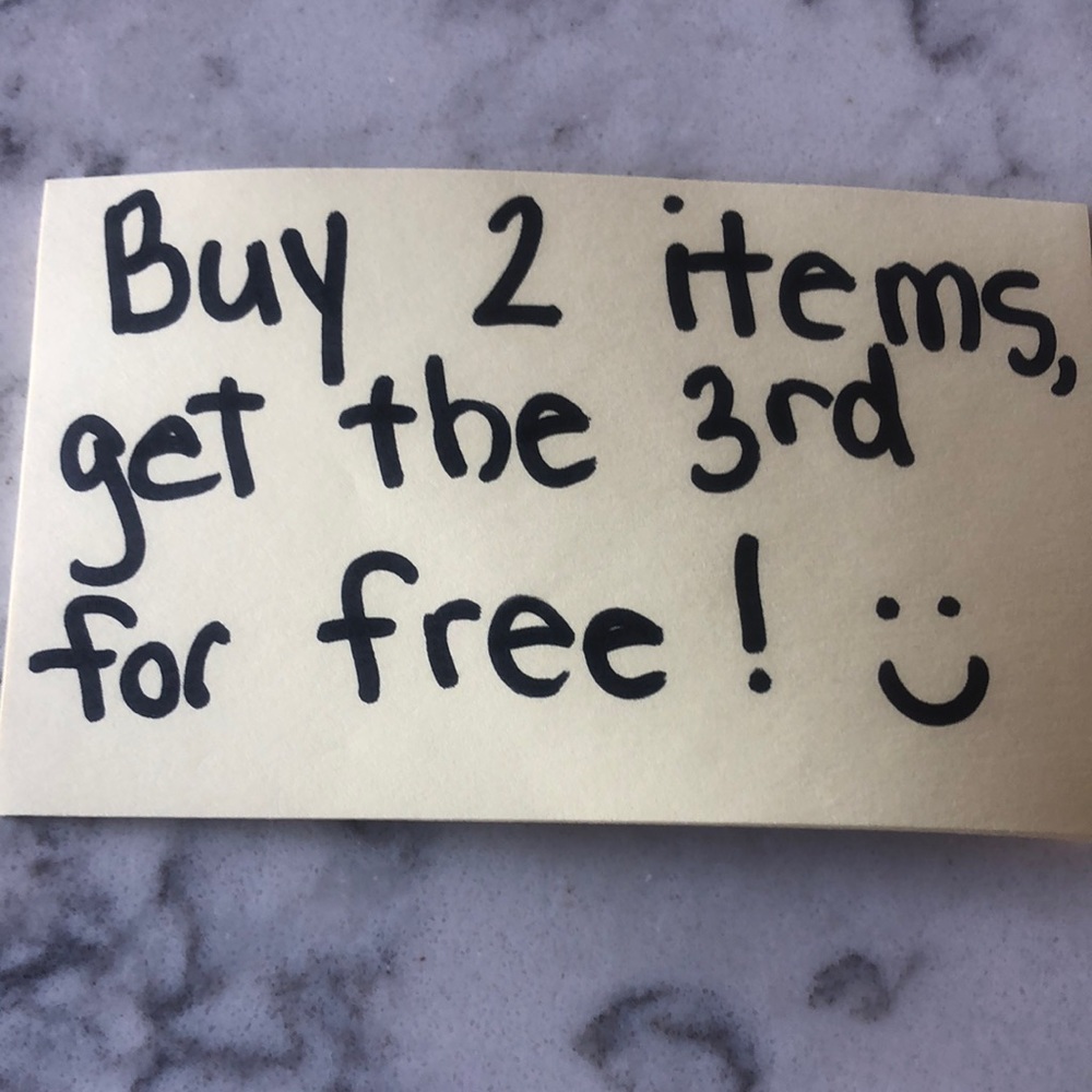 By any two items and get the third of lesser value for free!